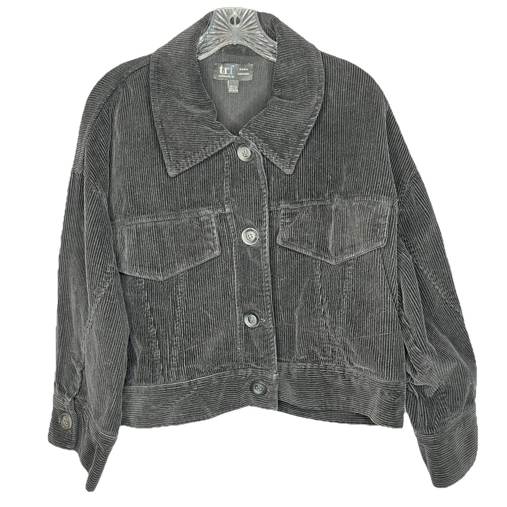 Zara TRF Collection Corduroy Chore Jacket Bomber Oversized Black Field L/XL 90's